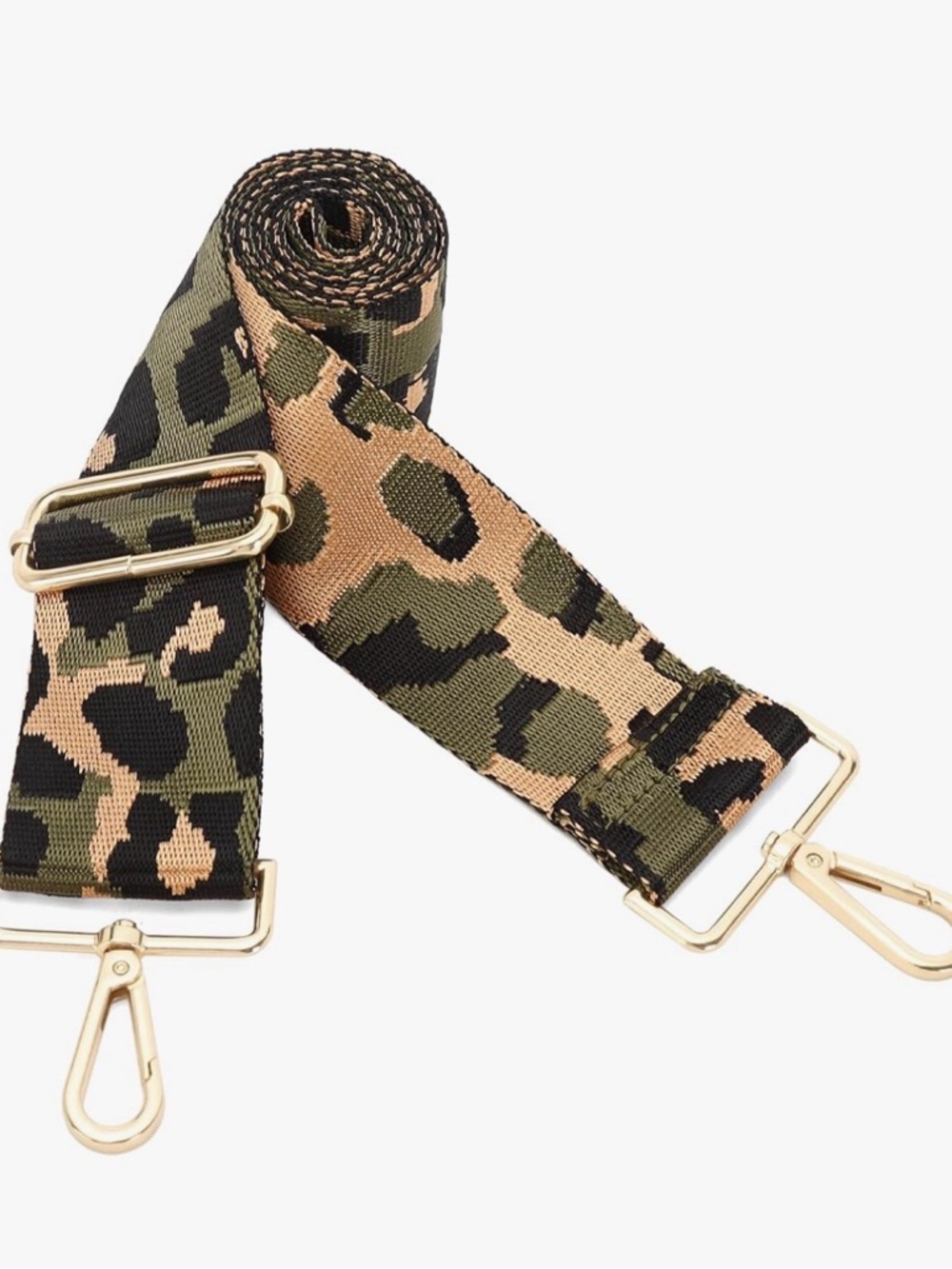 Leopard Print Adjustable Bag Strap in Olive & Tan